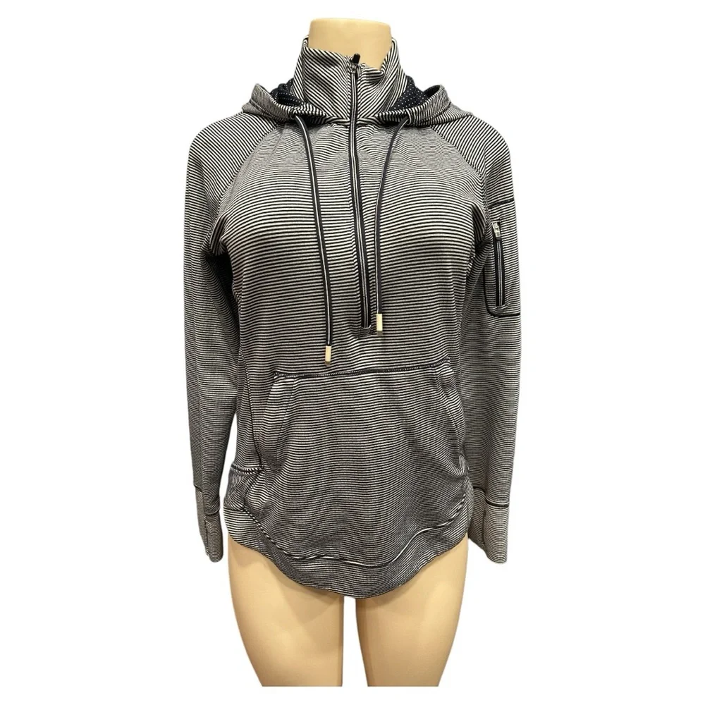 Athleta Heavenly Heights 1/4 Zip Hoodie Navy/White Stripe‎ Size Small - Picture 9 of 15